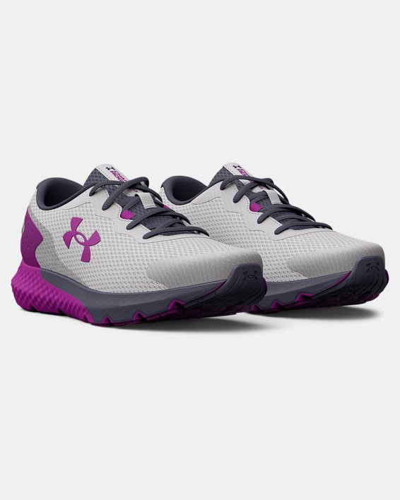 Girls' Grade School UA Charged Rogue 3 Running Shoes, Gray, pdpMainDesktop image number 3